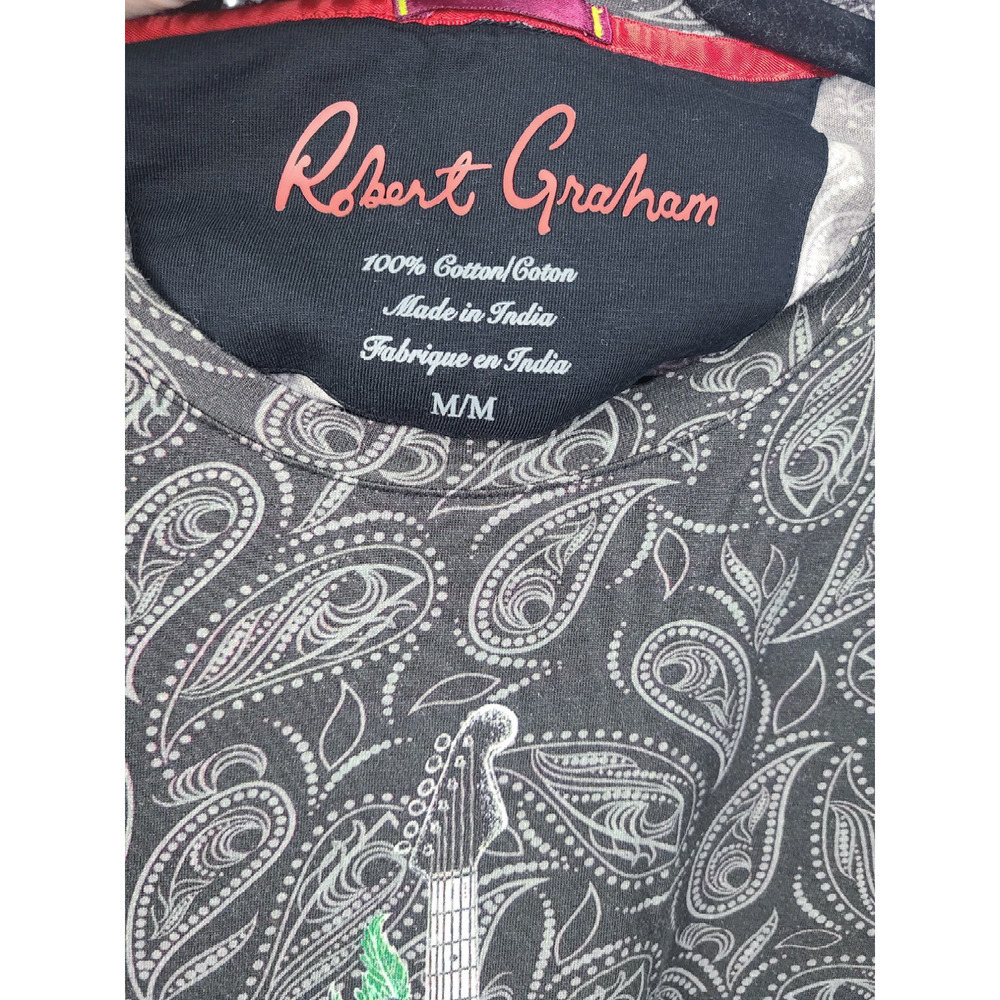 Robert Graham Men's Paisley Printed Black/Gray Cotton T-shirt Size Medium - Picture 2 of 6
